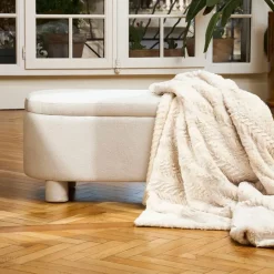 Fabrique de Styles Plaids*Plaid en tissu écru 170x130cm - Solene