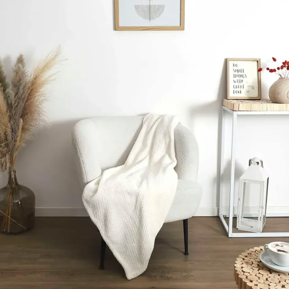 Fabrique de Styles Plaids*Plaid nid abeille crème 120x150cm