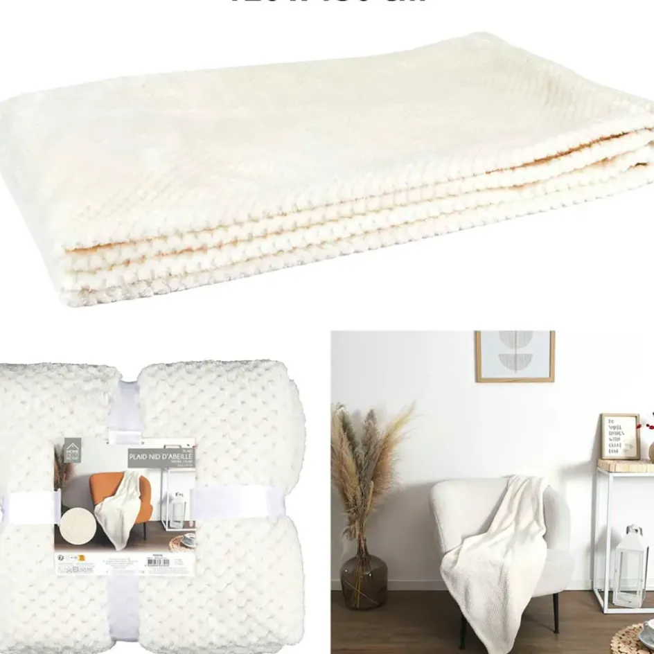 Fabrique de Styles Plaids*Plaid nid abeille crème 120x150cm