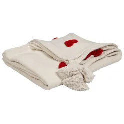 Fabrique de Styles Plaids*Plaid tufté en coton ecru et coeur rouge 170x130cm - Famille