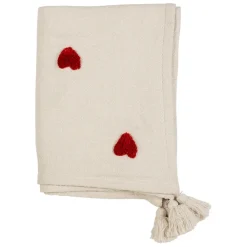 Fabrique de Styles Plaids*Plaid tufté en coton ecru et coeur rouge 170x130cm - Famille