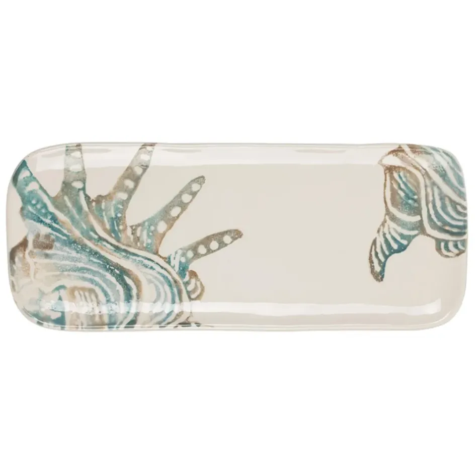 Fabrique de Styles Plats Et Saladiers*Plat à cake en faïence bleu et beige - Bord De Mer