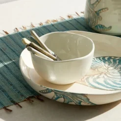 Fabrique de Styles Plats Et Saladiers*Plat creux en faïence bleu et beige - Bord De Mer