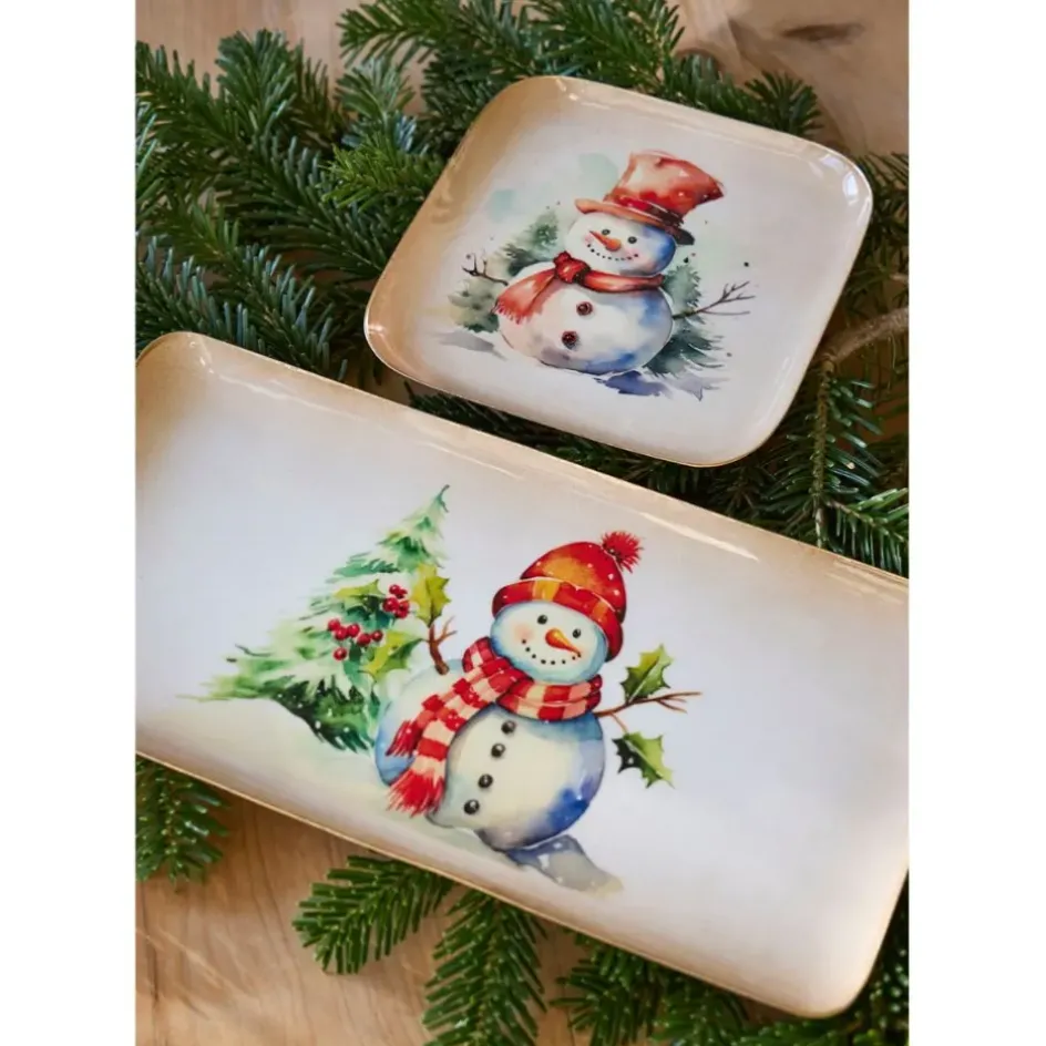 Fabrique de Styles Plateaux*Plateau bonhomme de neige en fer 16x16cm - Noel