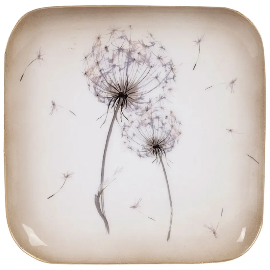 Fabrique de Styles Plateaux*Plateau dent de lion en fer 16x16cm - Botanique