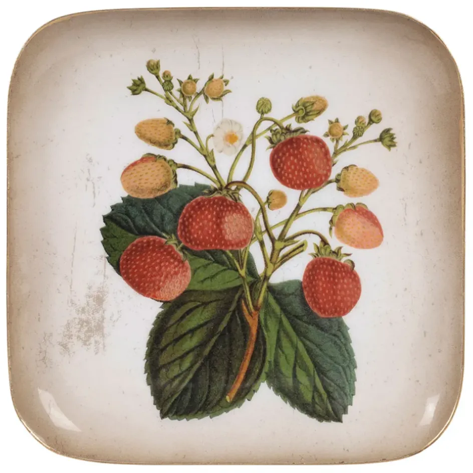 Fabrique de Styles Plateaux*Plateau fraisier en fer 16x16cm - Botanique