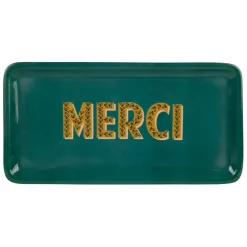 Fabrique de Styles Plateaux*Plateau "merci" en fer émeraude et moutarde 30x15cm - Pop'S