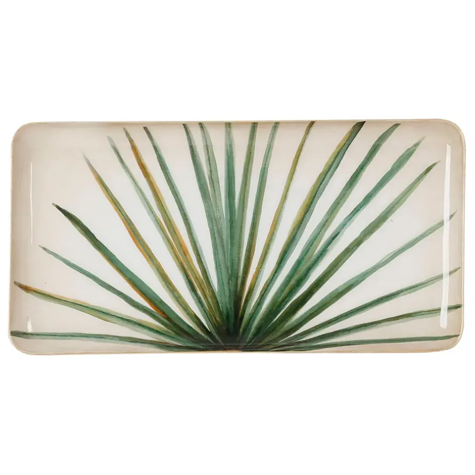 Fabrique de Styles Plateaux*Plateau rectangulaire en fer vert et doré 30.5x15.5cm en fer - palmier