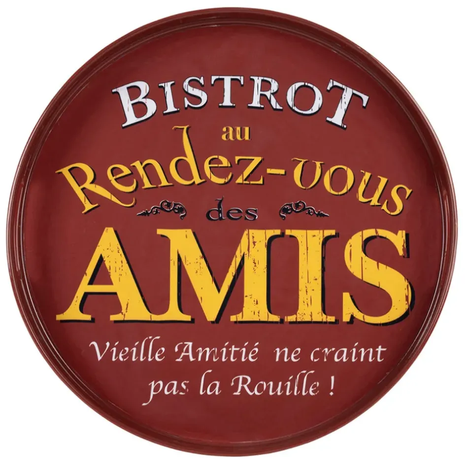 Fabrique de Styles Plateaux*Plateau rond rouge et jaune d33cm - Bistrot Des Amis