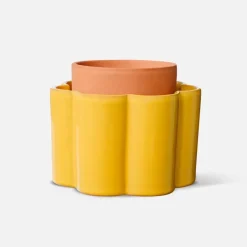 Fabrique de Styles Vases Et Soliflores*Pot auto-arrosant en céramique moutarde et argile d14cm - Paula