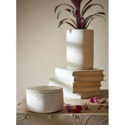 Fabrique de Styles Pots Et Bocaux*Pot avec couvercle en ciment écru moucheté h6.5cm - Organic