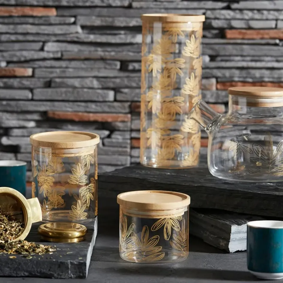 Fabrique de Styles Pots Et Bocaux*Pot Flaural en verre avec couvercle en bambou D9.5Xh21Cm (grand modèle)