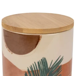 Fabrique de Styles Pots Et Bocaux*Pots x2 et vert en porcelaine avec couvercle en bambou - sweet leaves