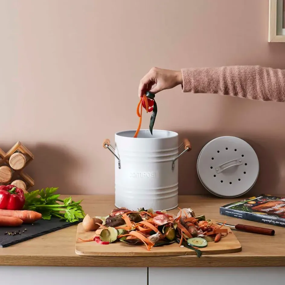 Fabrique de Styles Poubelles*Poubelle à compost en métal avec couvercle et poignées 5L