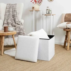 Fabrique de Styles Poufs Et Tabourets*Pouf coffre pliable en tissu bouclette
