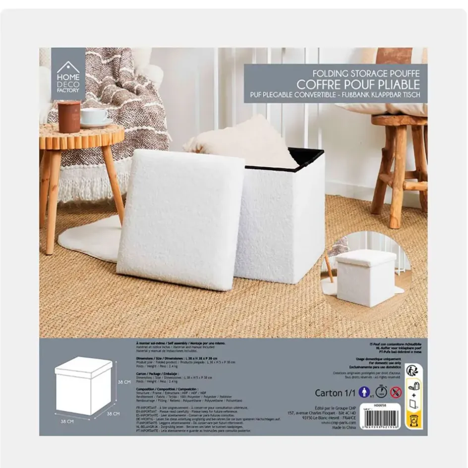 Fabrique de Styles Poufs Et Tabourets*Pouf coffre pliable en tissu bouclette