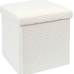 Fabrique de Styles Poufs Et Tabourets*Pouf coffre pliable en tissu côtelé beige - Scarlett