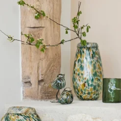 Fabrique de Styles Petits Objets Déco*Presse papier moineau en verre émeraude et doré - Serin