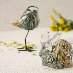 Fabrique de Styles Petits Objets Déco*Presse-papier lapin en verre et kaki