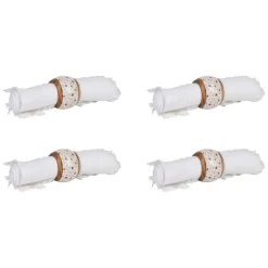 Fabrique de Styles Serviettes De Table*Rond de serviette (x4) en acacia et résine rose et blanc d3cm