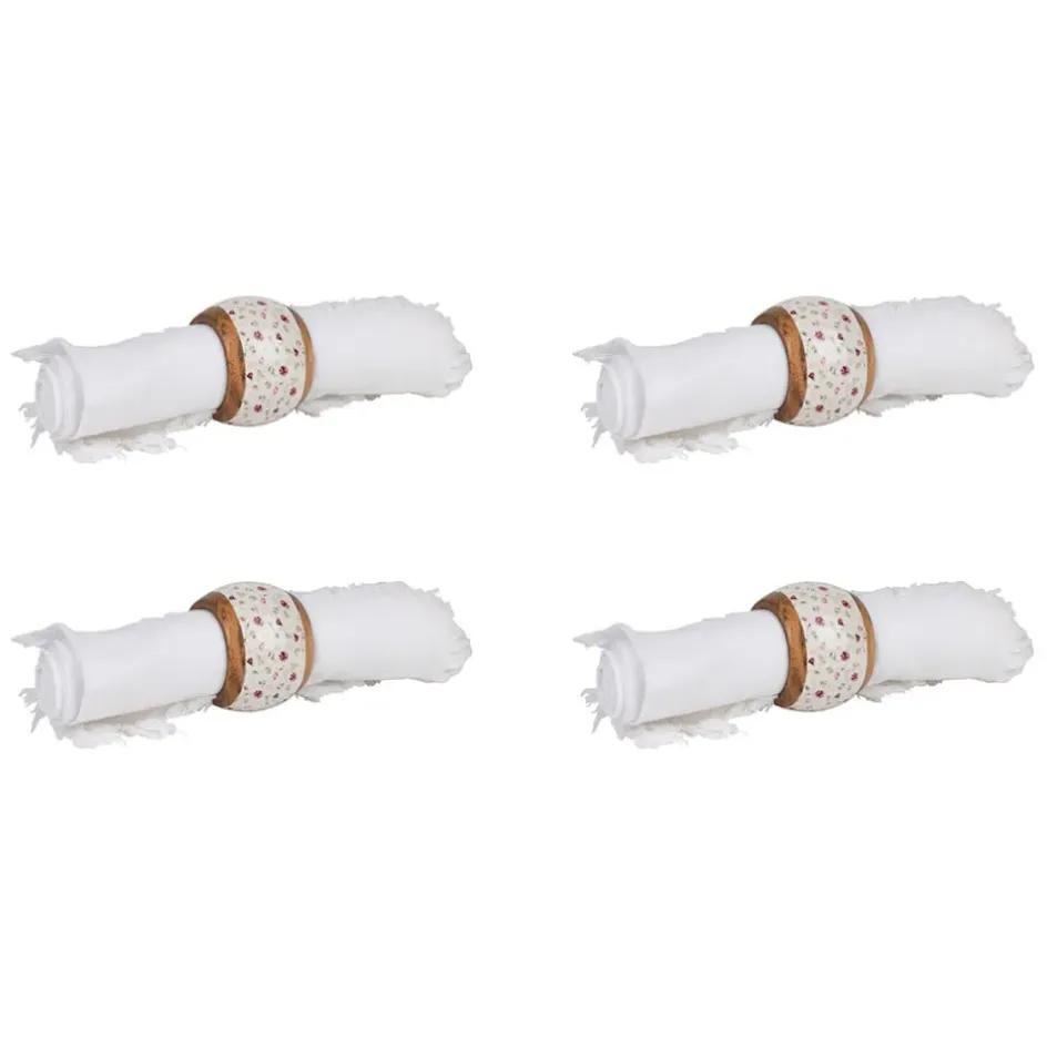 Fabrique de Styles Serviettes De Table*Rond de serviette (x4) en acacia et résine rose et blanc d3cm