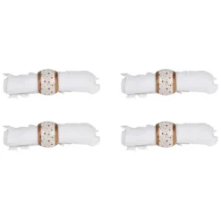 Fabrique de Styles Serviettes De Table*Rond de serviette (x4) en acacia et résine rose et blanc d3cm