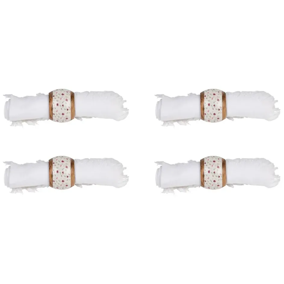 Fabrique de Styles Serviettes De Table*Rond de serviette (x4) en acacia et résine rose et blanc d3cm