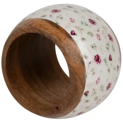 Fabrique de Styles Serviettes De Table*Rond de serviette (x4) en acacia et résine rose et blanc d3cm