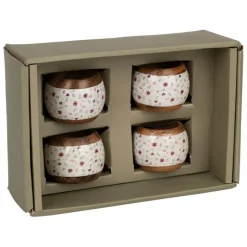 Fabrique de Styles Serviettes De Table*Rond de serviette (x4) en acacia et résine rose et blanc d3cm