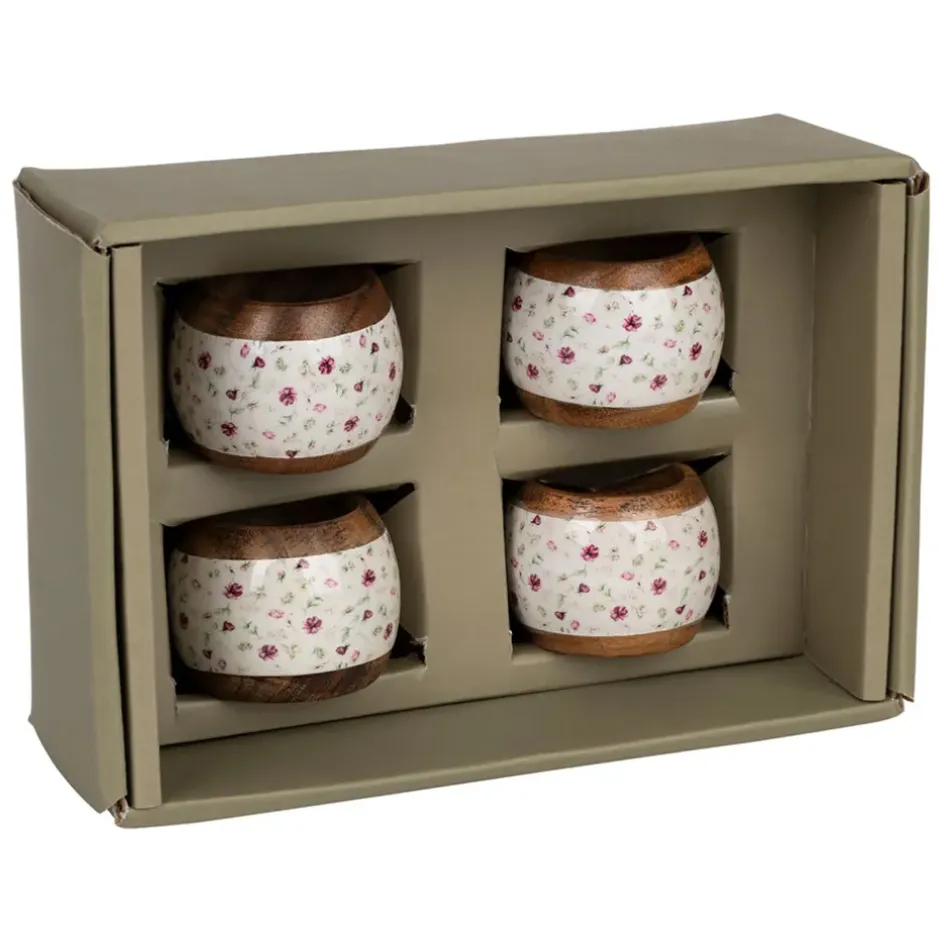 Fabrique de Styles Serviettes De Table*Rond de serviette (x4) en acacia et résine rose et blanc d3cm