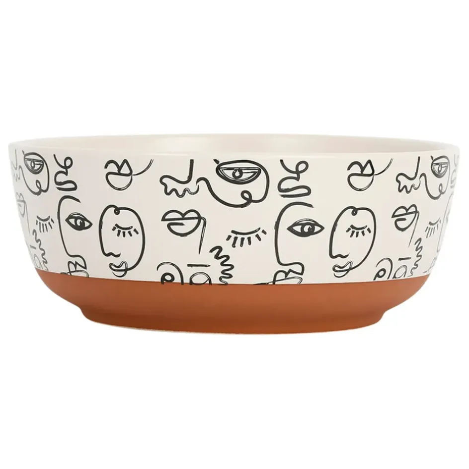 Fabrique de Styles Plats Et Saladiers*Saladier visage beige et brun en grès - terre brulée