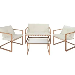 Enfant Fabrique de Styles Salons De Jardin|Jardin*Salon de jardin 4 places en fer avec coussins blanc - Cagliari