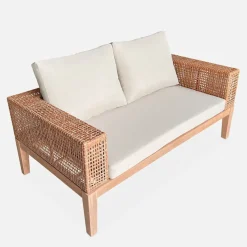 Enfant Fabrique de Styles Salons De Jardin|Jardin*Salon de jardin 4 places en cannage et acacia brossé et coussins beige - Olinda