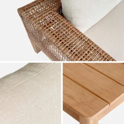 Enfant Fabrique de Styles Salons De Jardin|Jardin*Salon de jardin 4 places en cannage et acacia brossé et coussins beige - Olinda