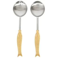 Fabrique de Styles Ustensibles De Cuisine*Set de 2 couverts de salade en inox et laiton - Poisson
