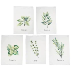 Fabrique de Styles Serviettes De Table*Set de 5 torchons aroma vert et lin en coton