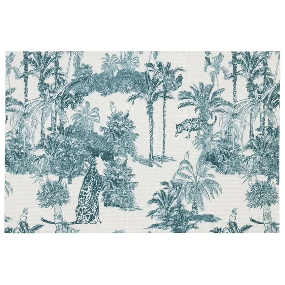 Fabrique de Styles Sets De Table*Set de table en vinyle écru et palmiers émeraude 45x30cm - Mocoa