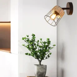 Fabrique de Styles Appliques*Spot 1 lumière en metal et rotin tresse h18.5cm noir - Indah