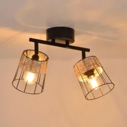 Fabrique de Styles Suspensions*Spot 2 lumières en metal et rotin tresse h23cm noir - indah