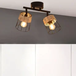 Fabrique de Styles Suspensions*Spot 2 lumières en metal et rotin tresse h23cm noir - indah