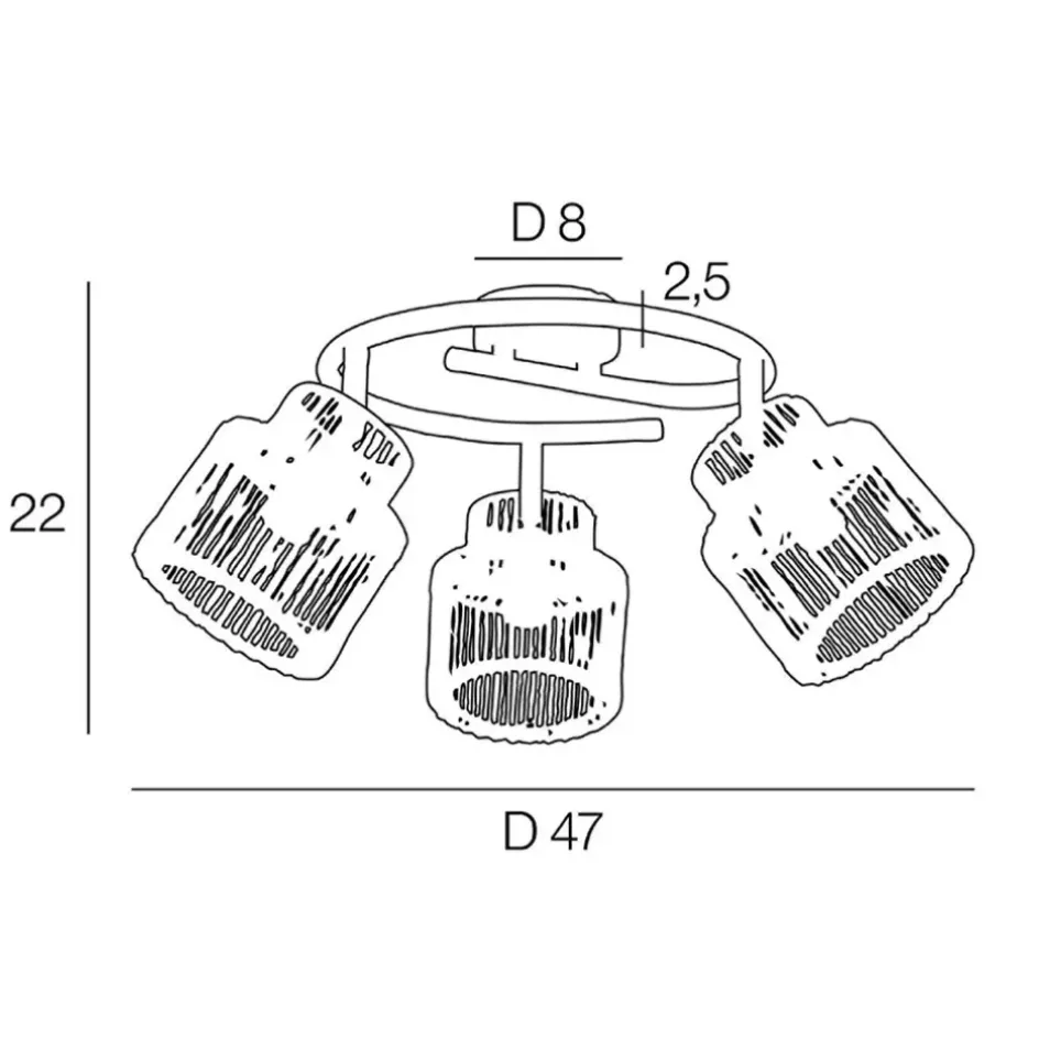 Fabrique de Styles Suspensions*Spot 3 lumières en métal et cordelette d47cm - Cancun