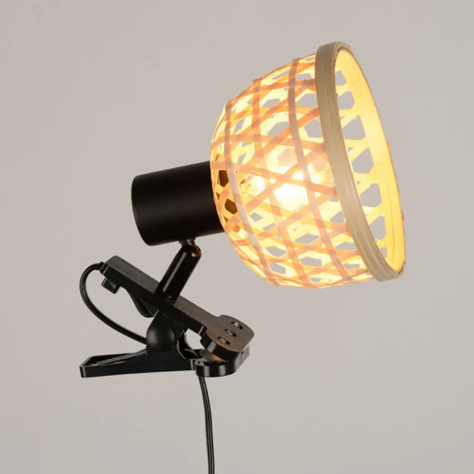Fabrique de Styles Suspensions*Spot à pince en métal et bambou h15cm noir - kami