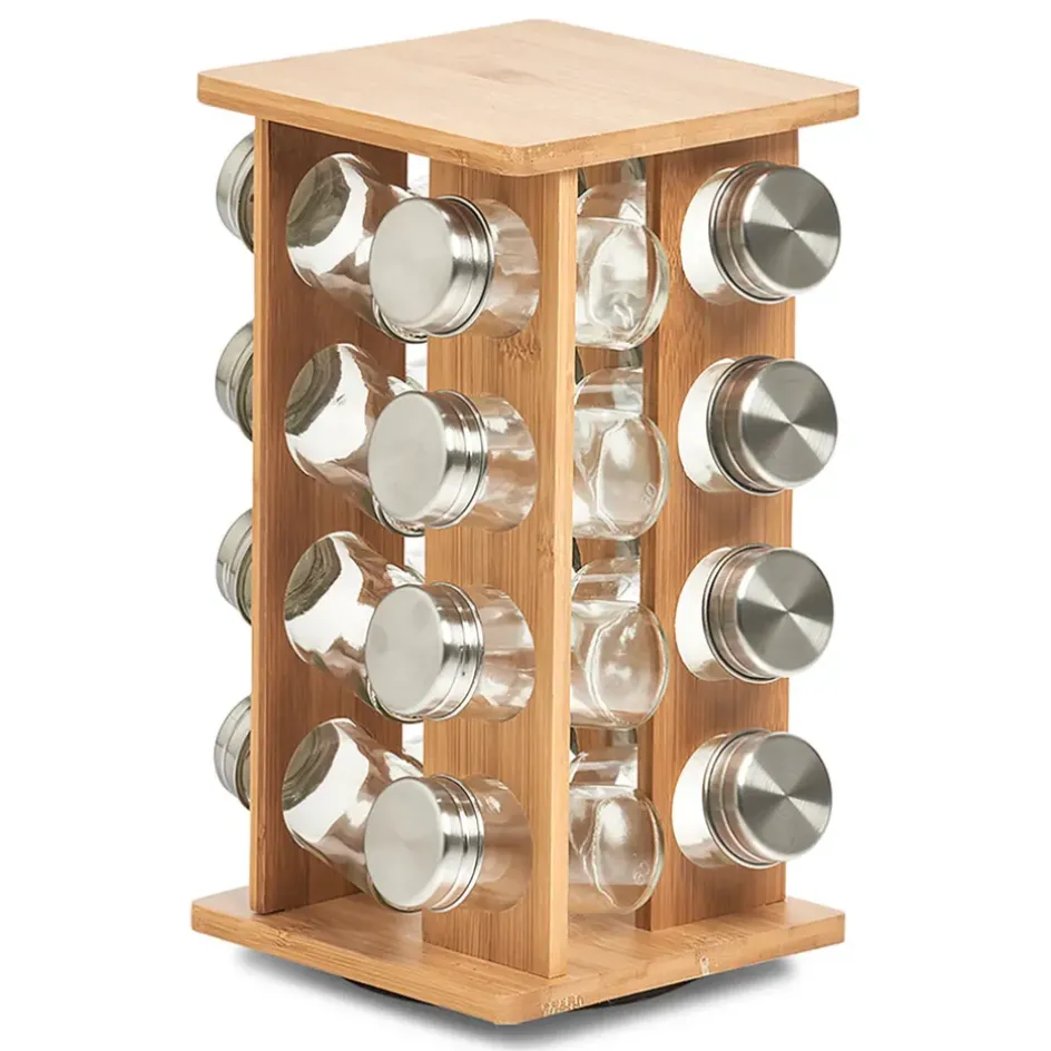 Fabrique de Styles Petits Rangements*Support a épice en bambou 16 bocaux en verre 18x18xh30cm