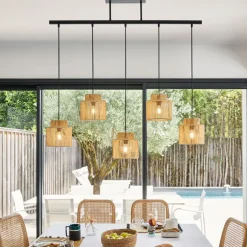 Fabrique de Styles Suspensions*Suspension 5 lumières en métal et cordelette tressé L98cm - Cancun