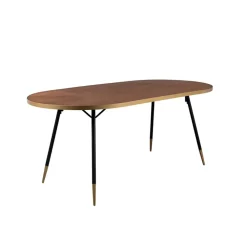 Fabrique de Styles Table De Salle À Manger*Table à manger ovale en noyer plaqué et métal doré 180x90cm - Denise