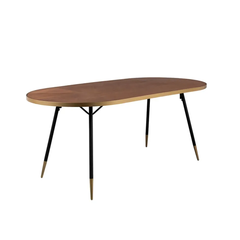 Fabrique de Styles Table De Salle À Manger*Table à manger ovale en noyer plaqué et métal doré 180x90cm - Denise
