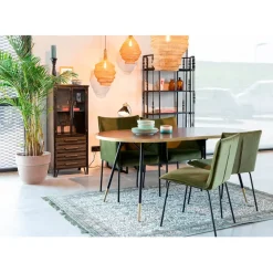 Fabrique de Styles Table De Salle À Manger*Table à manger ovale en noyer plaqué et métal doré 180x90cm - Denise