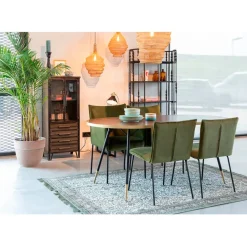 Fabrique de Styles Table De Salle À Manger*Table à manger ovale en noyer plaqué et métal doré 180x90cm - Denise