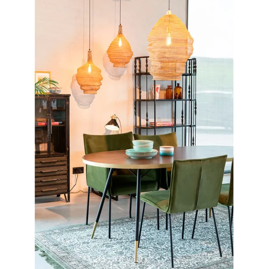 Fabrique de Styles Table De Salle À Manger*Table à manger ovale en noyer plaqué et métal doré 180x90cm - Denise