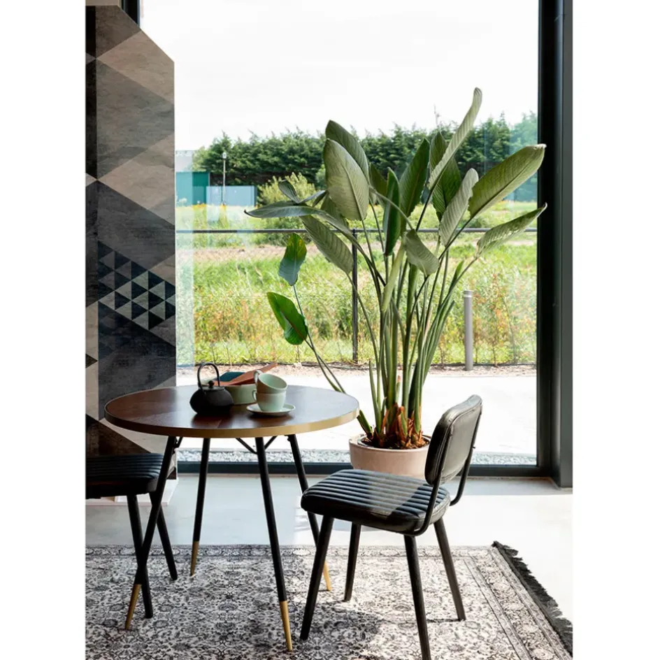 Fabrique de Styles Table De Salle À Manger*Table à manger ronde en noyer plaqué et métal doré d91cm - Denise